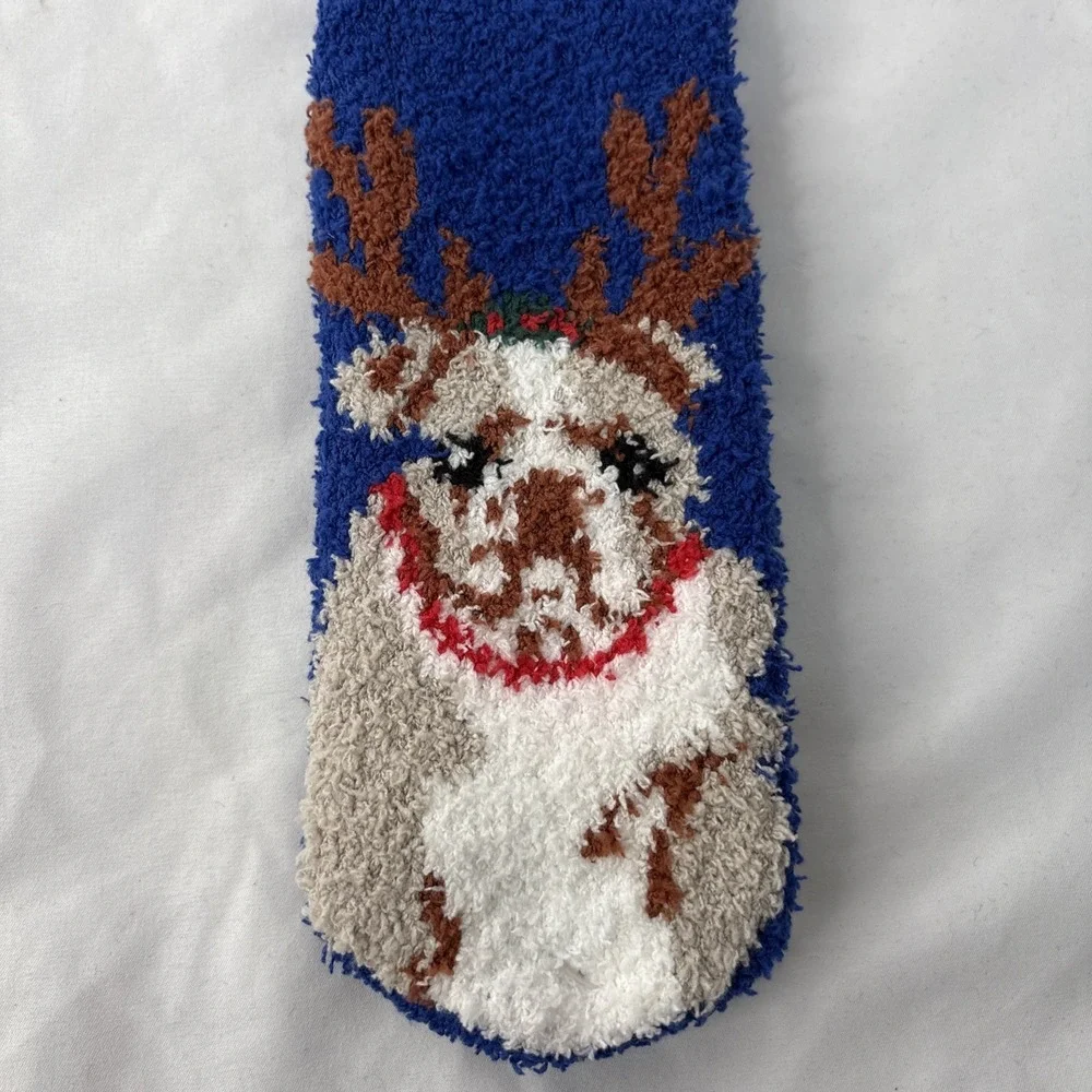 Club Room Xmas Bulldog‎ Novelty Christmas Crew Socks Non-Slip Grip OSFM